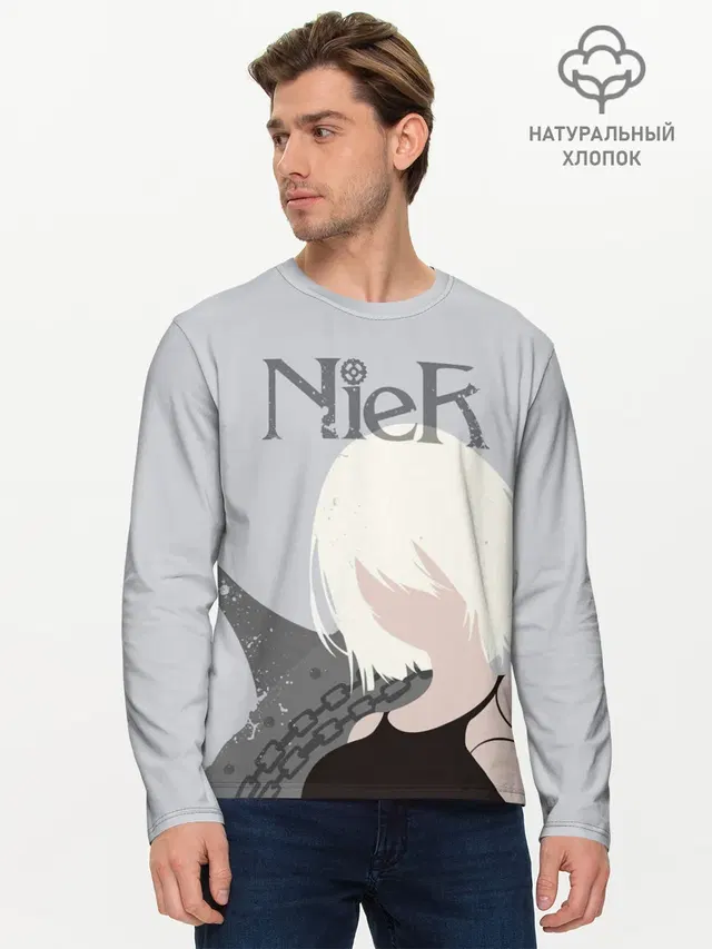 Мужской лонгслив базовый с принтом «NieR»