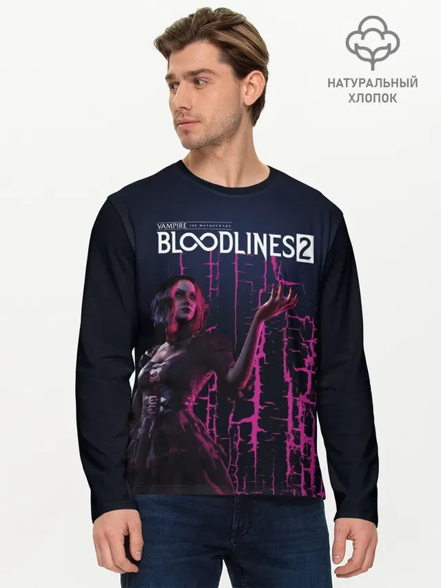 Мужской лонгслив базовый с принтом «Vampire: The Masquerade — Bloodlines 2»