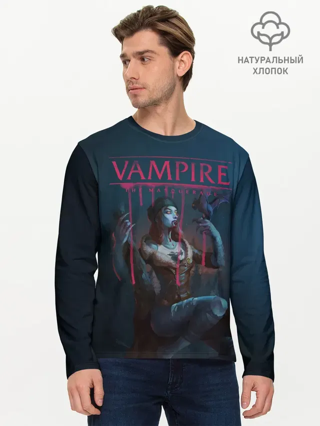 Мужской лонгслив базовый с принтом «Vampire: The Masquerade»