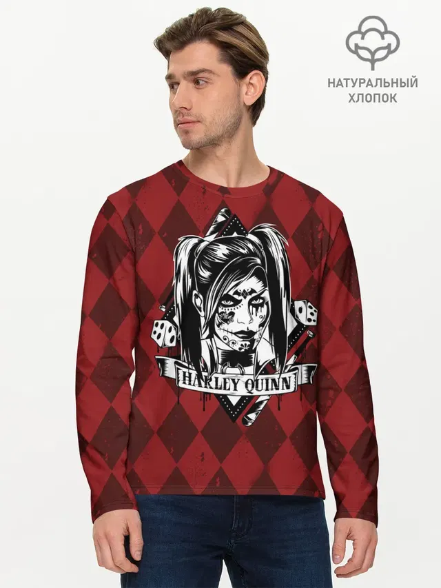 Мужской лонгслив базовый с принтом «Batman Arkham Knight — Harley Quinn»