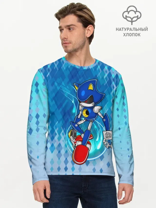 Мужской лонгслив базовый с принтом «Соник — Metal Sonic»