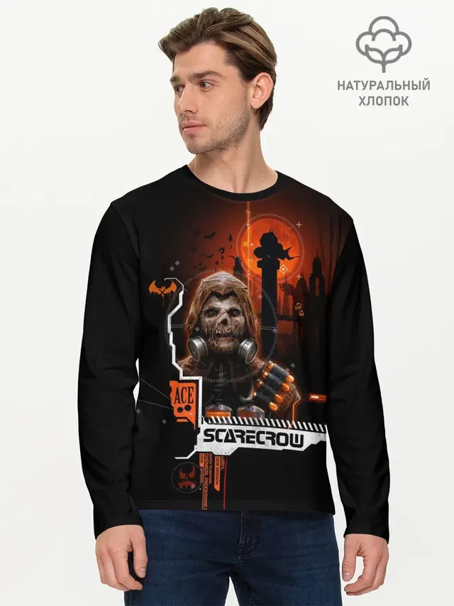 Мужской лонгслив базовый с принтом «Batman Arkham Knight — Scarecrow»