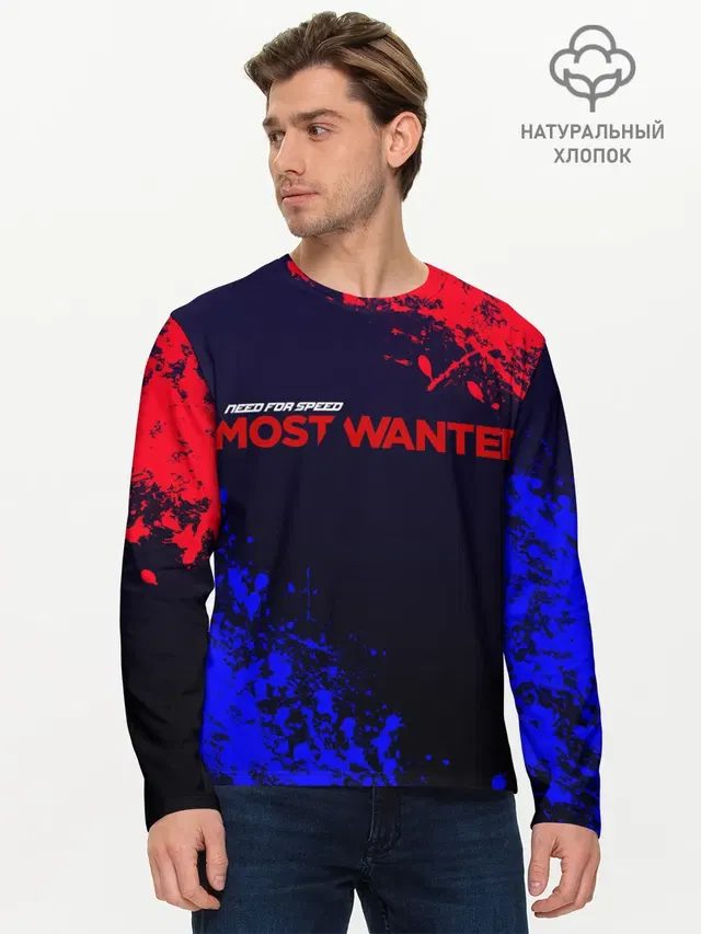 Мужской лонгслив базовый с принтом «NFS — NFS Most Wanted»