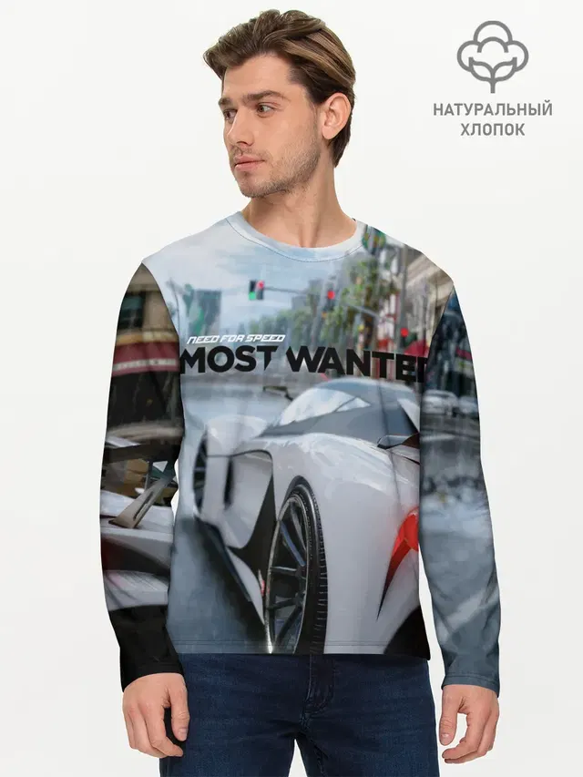 Мужской лонгслив базовый с принтом «Grotti Visione — NFS Most Wanted»