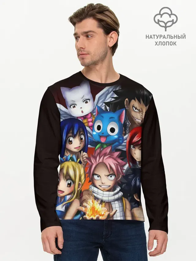 Мужской лонгслив базовый с принтом «Хвост Феи — Fairy Tail manga»