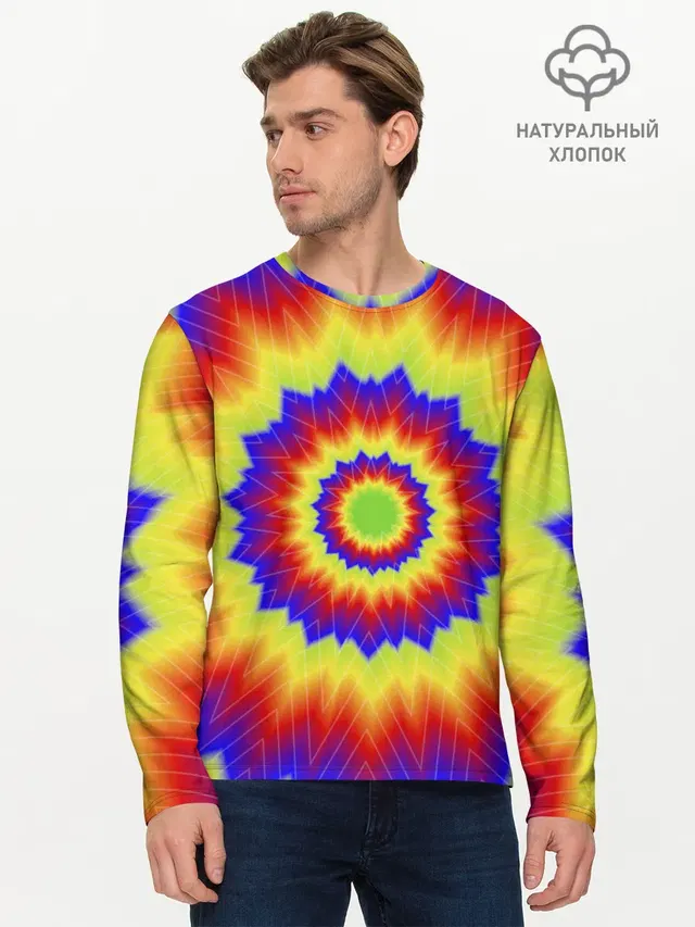 Мужской лонгслив базовый с принтом «Tie-dye»