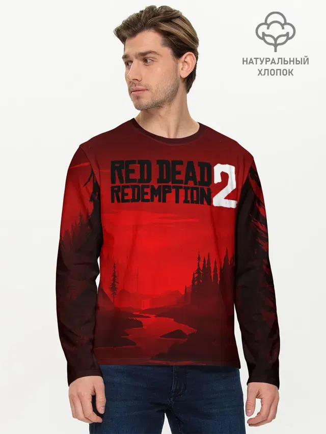Мужской лонгслив базовый с принтом «River — Red Dead Redemption 2»