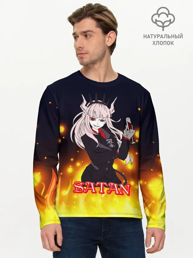 Мужской лонгслив базовый с принтом «Helltaker Satan Girl»