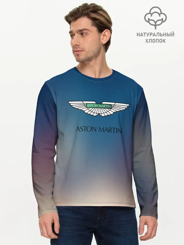 Мужской лонгслив базовый с принтом «Разные автомобильные — aston martin»