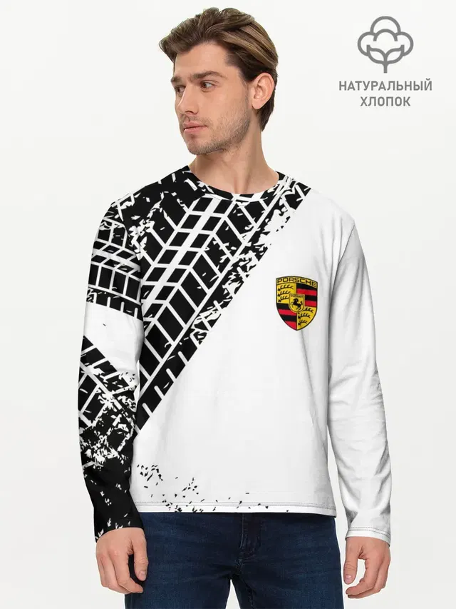 Мужской лонгслив базовый с принтом «Porsche»
