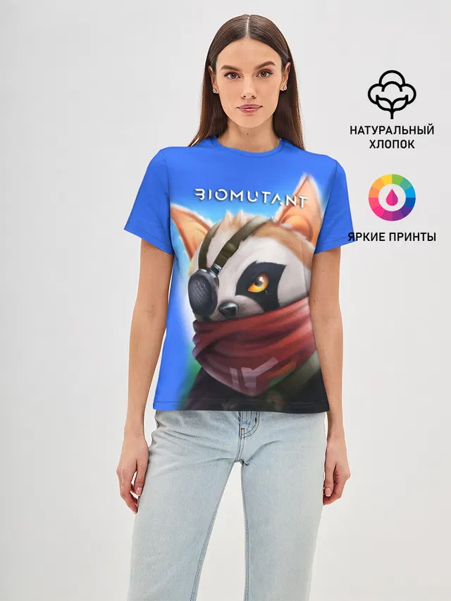 Женская базовая футболка с принтом «Biomutant Биомутант рисунок»