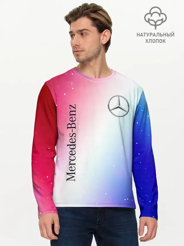Мужской лонгслив базовый с принтом «Star emblem — MERCEDES — МЕРСЕДЕС»