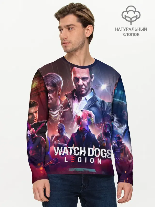 Мужской лонгслив базовый с принтом «Watch Dogs Legion»
