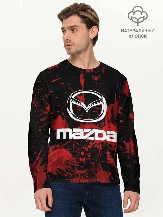 Мужской лонгслив базовый с принтом «Mazda»