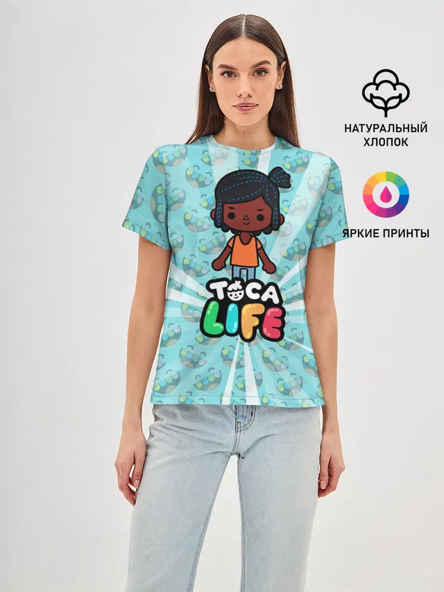 Женская базовая футболка с принтом «Toca Boca — Toca Life World»