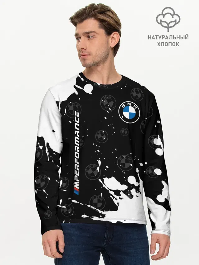 Мужской лонгслив базовый с принтом «BMW»