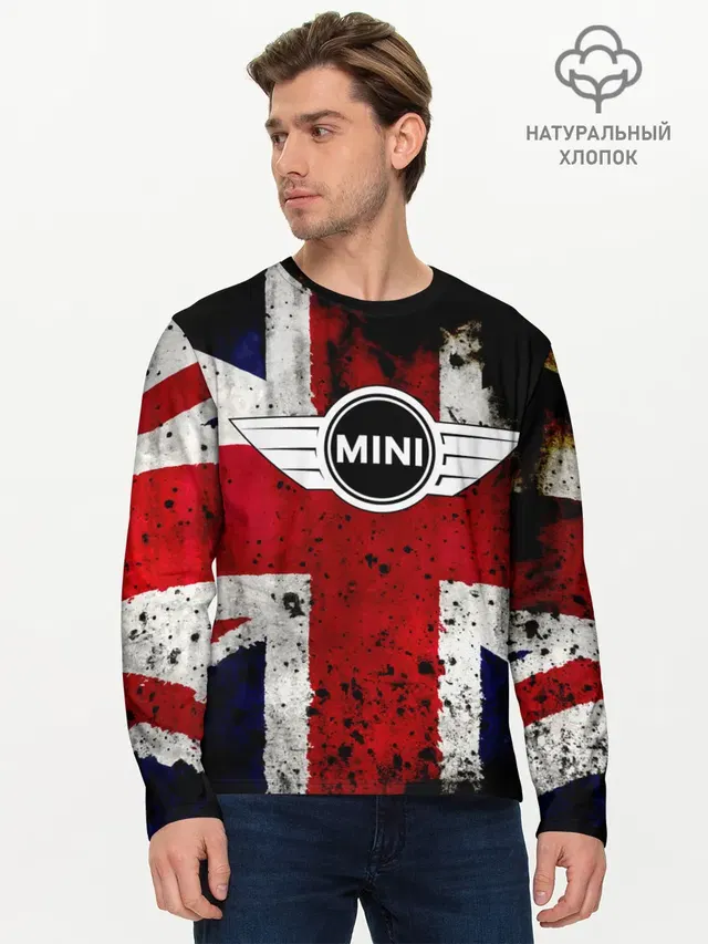 Мужской лонгслив базовый с принтом «BMW — Mini Cooper»