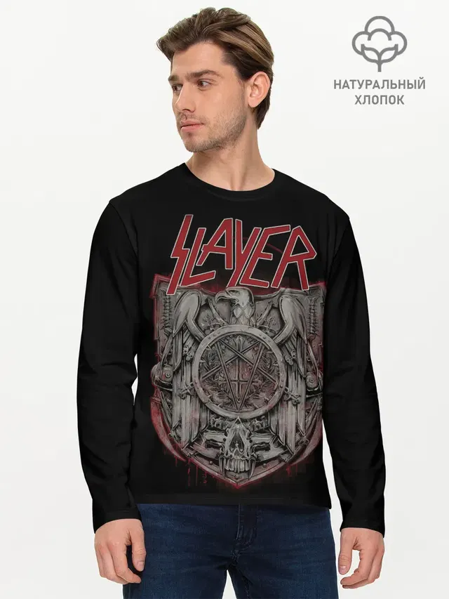 Мужской лонгслив базовый с принтом «Slayer — СЛЭЙЕР»