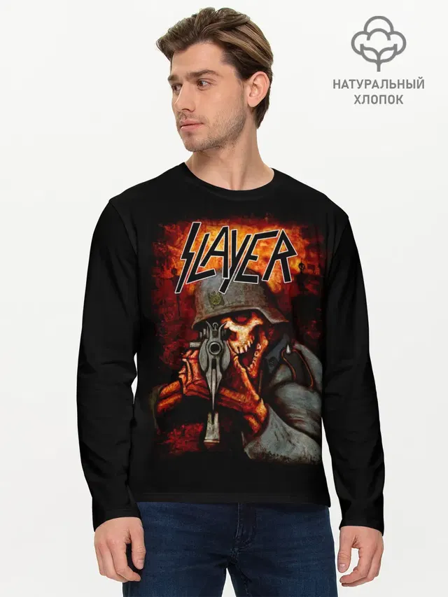 Мужской лонгслив базовый с принтом «Slayer — СЛЭЙЕР»