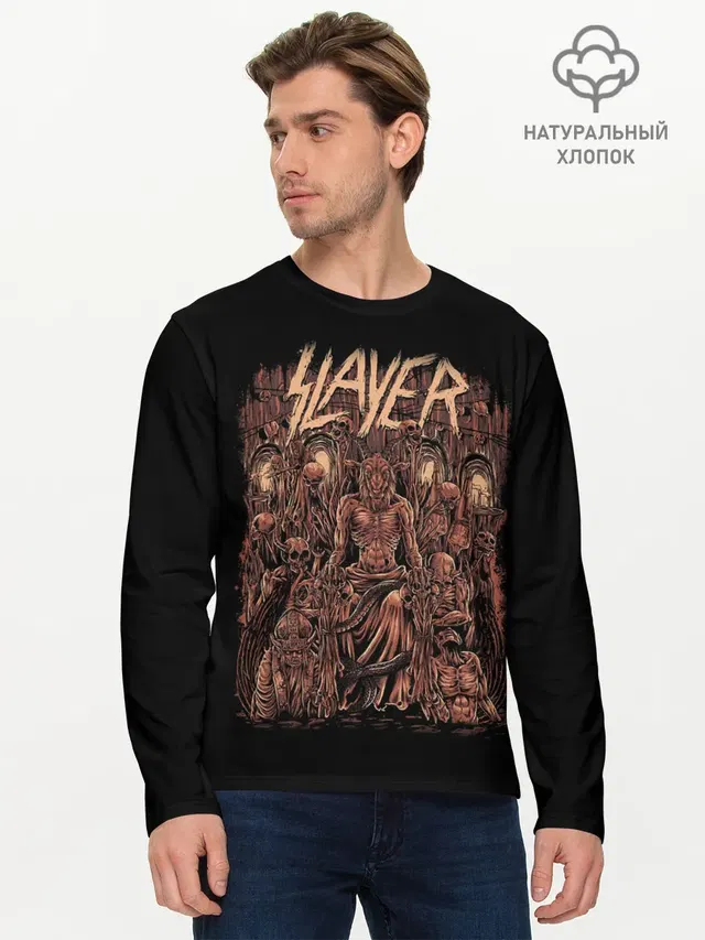 Мужской лонгслив базовый с принтом «Slayer»