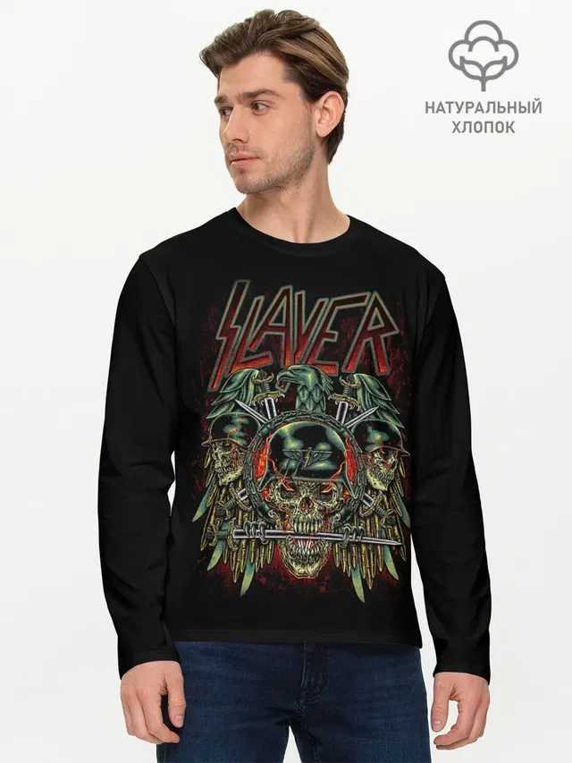 Мужской лонгслив базовый с принтом «Slayer»