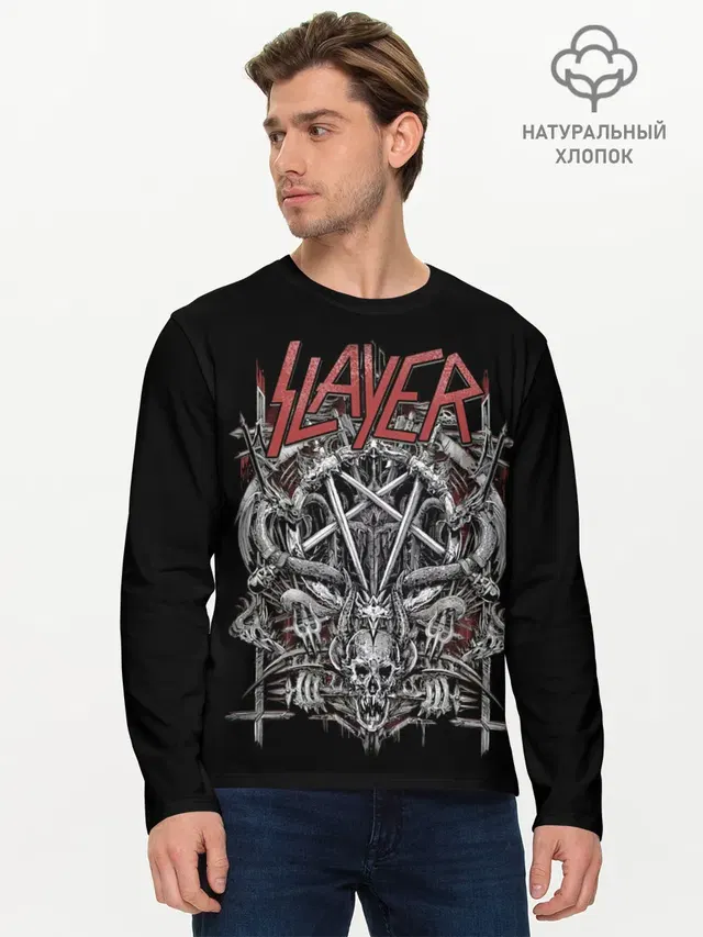 Мужской лонгслив базовый с принтом «Slayer»