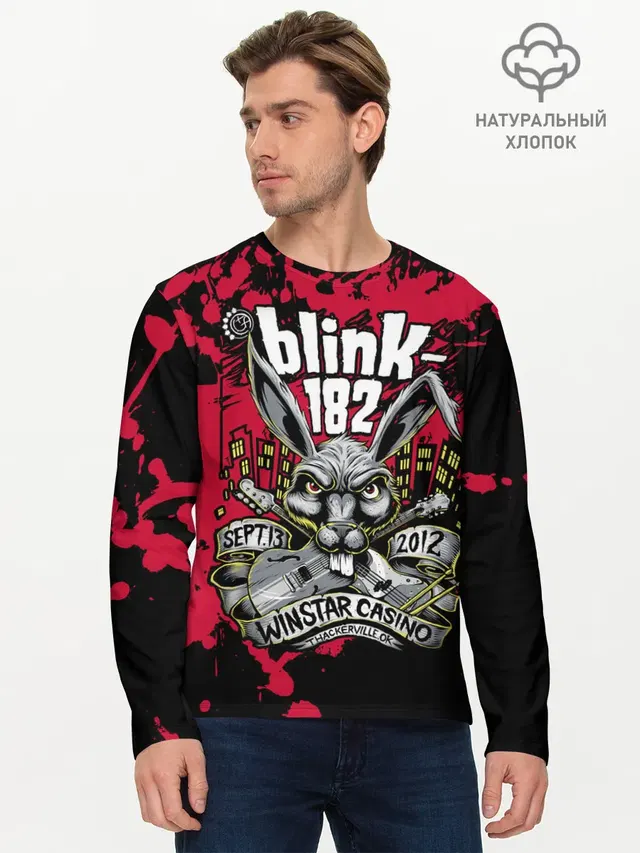 Мужской лонгслив базовый с принтом «Blink 182»