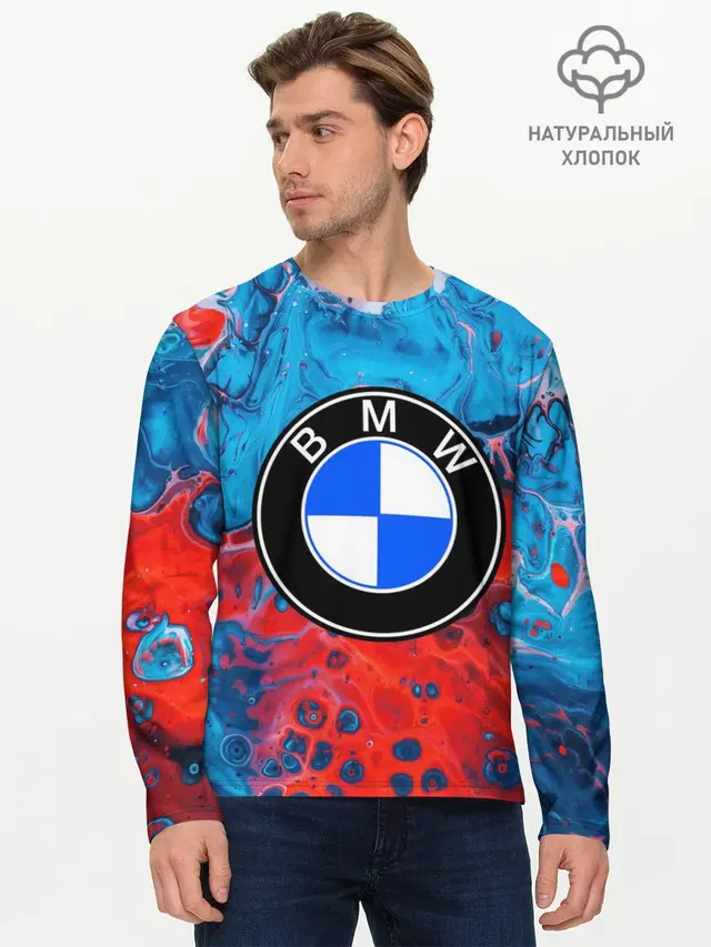 Мужской лонгслив базовый с принтом «BMW»