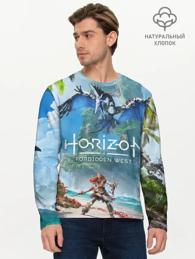 Мужской лонгслив базовый с принтом «Horizon Zero Dawn — Horizon Forbidden West»