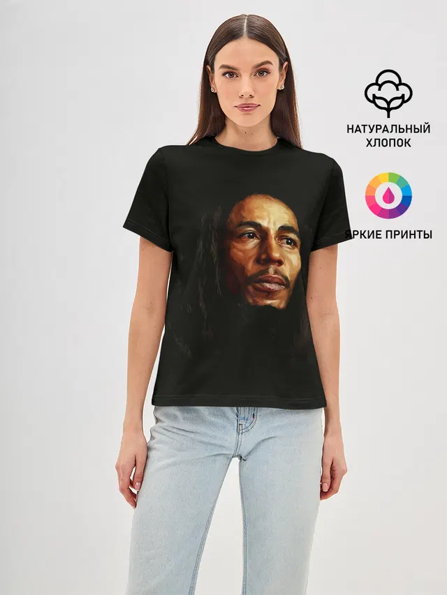 Женская базовая футболка с принтом «Боб Марли — Bob Marley Art»