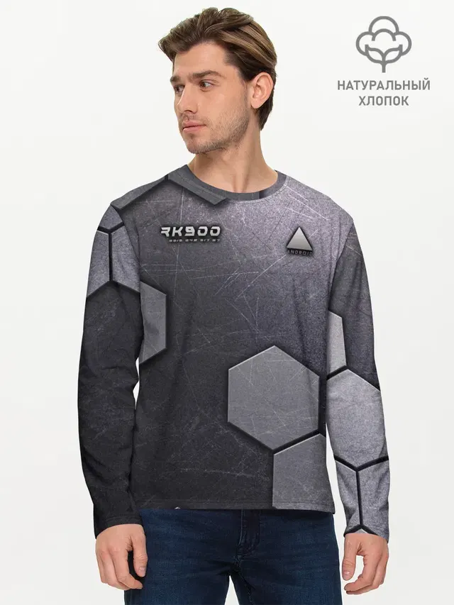 Мужской лонгслив базовый с принтом «Android RK900»