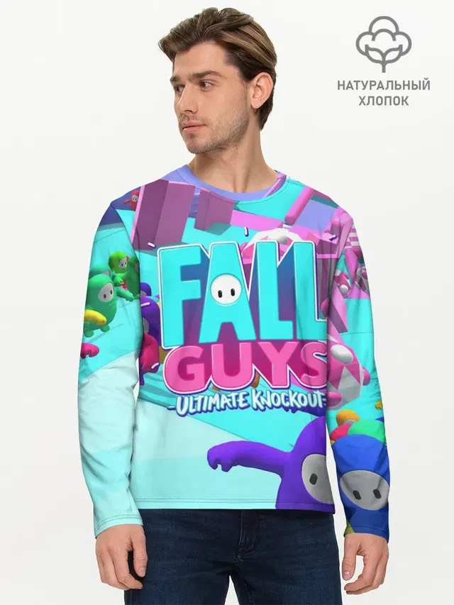 Мужской лонгслив базовый с принтом «Fall Guys»