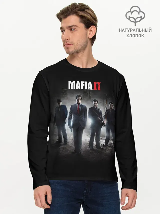 Мужской лонгслив базовый с принтом «Mafia»