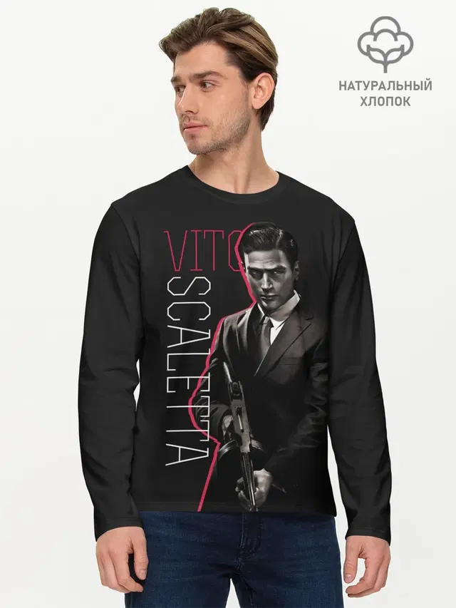 Мужской лонгслив базовый с принтом «Mafia — Vito»