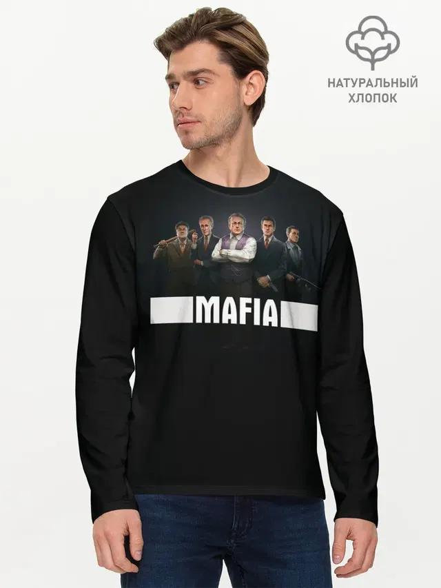 Мужской лонгслив базовый с принтом «Mafia»