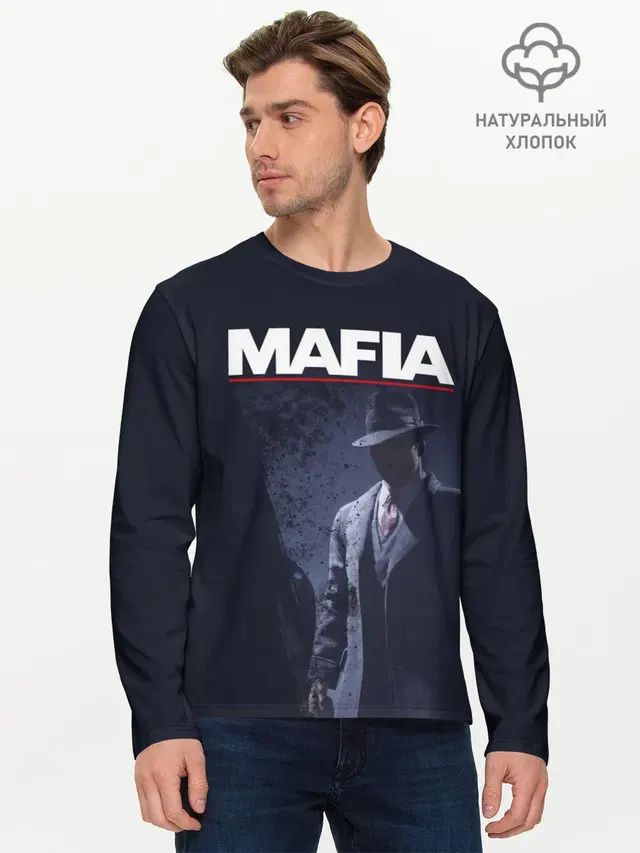 Мужской лонгслив базовый с принтом «Mafia»