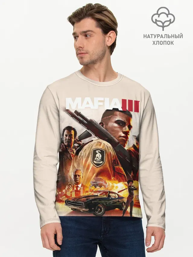 Мужской лонгслив базовый с принтом «Mafia — Mafia 3»