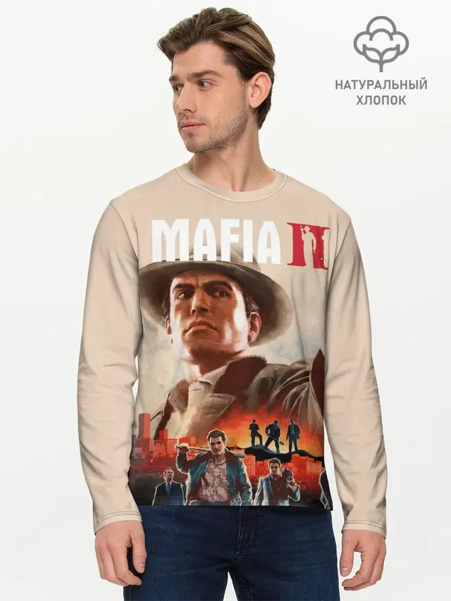 Мужской лонгслив базовый с принтом «Mafia — Mafia II»