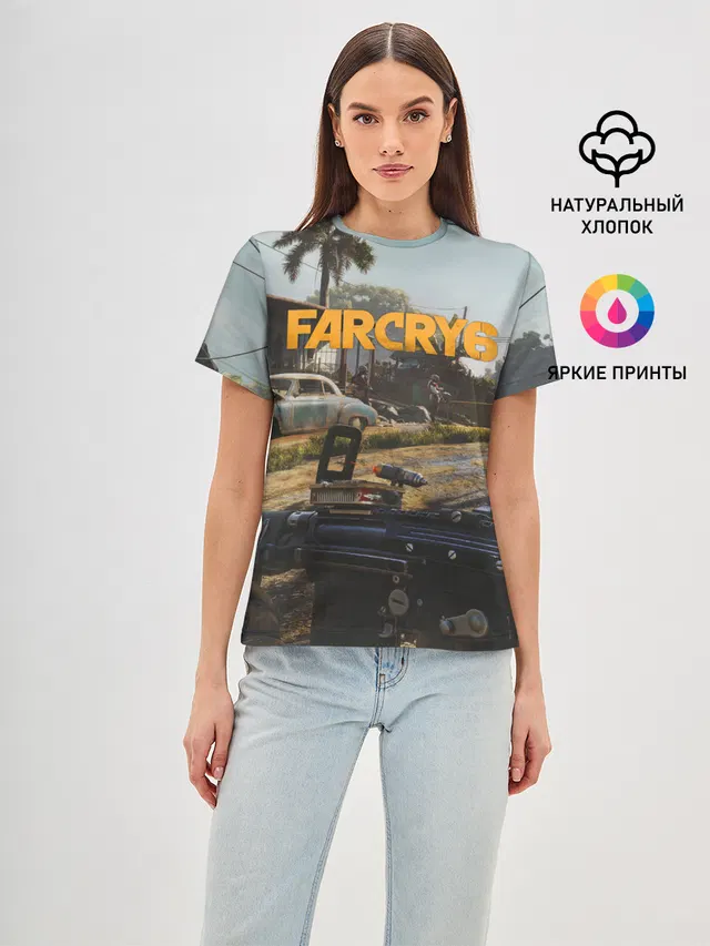 Женская базовая футболка с принтом «First-person shooter — Far Cry 6 game art»