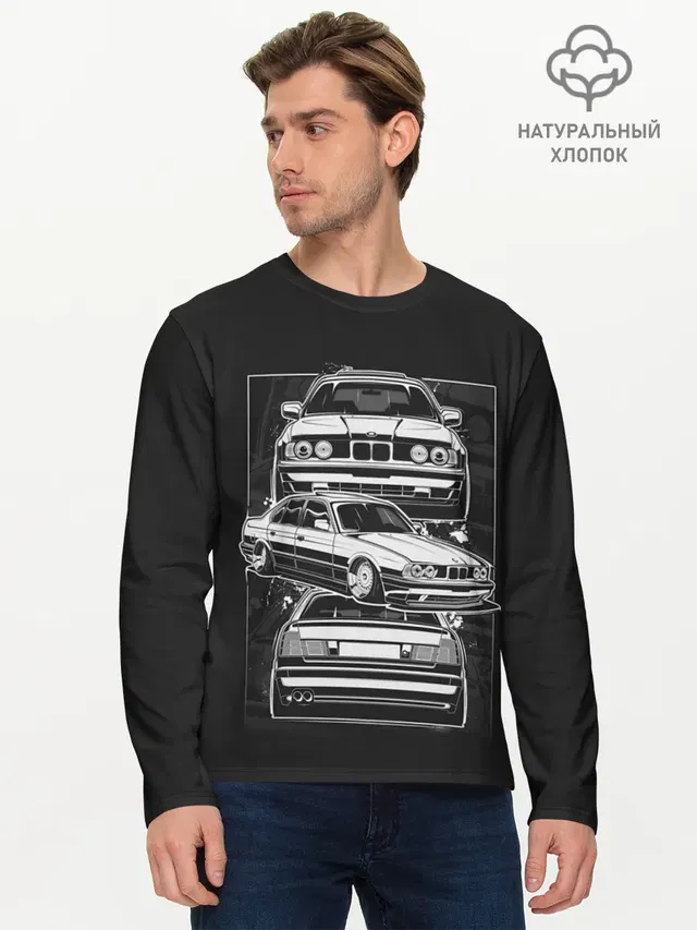 Мужской лонгслив базовый с принтом «BMW»