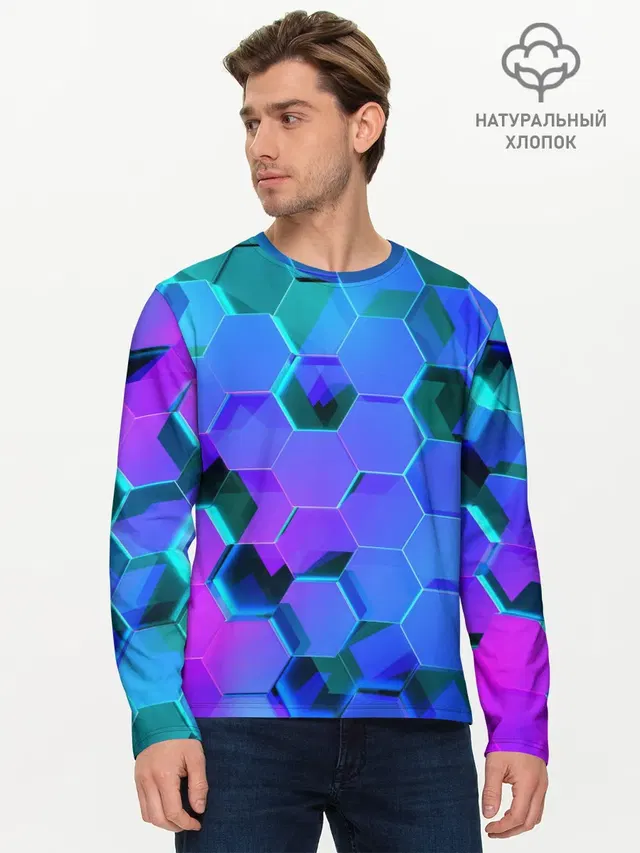 Мужской лонгслив базовый с принтом «Геометрия — Geometry»