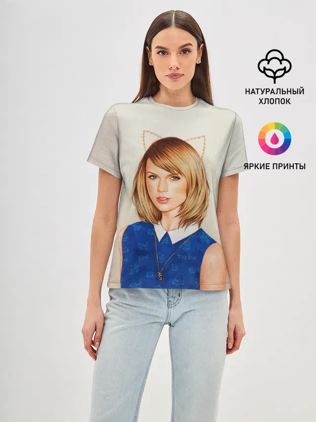 Женская базовая футболка с принтом «Taylor Swift — Киска Тейлор»
