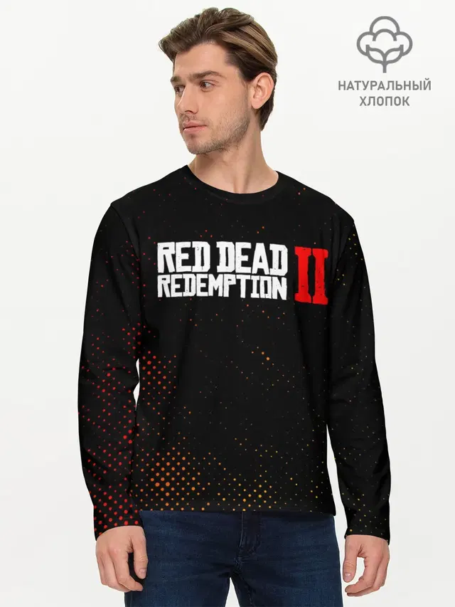 Мужской лонгслив базовый с принтом «Halftone — RED DEAD REDEMPTION 2»