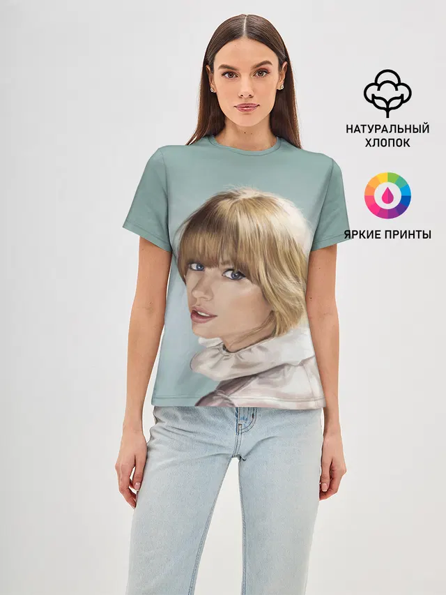Женская базовая футболка с принтом «Taylor Swift — Обворожительная Тейлор»