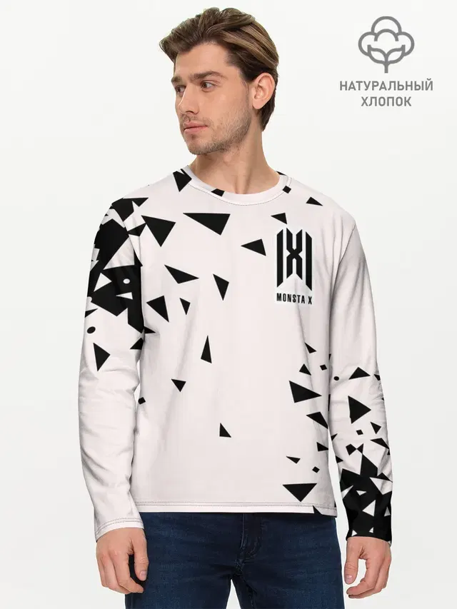 Мужской лонгслив базовый с принтом «MONSTA X»