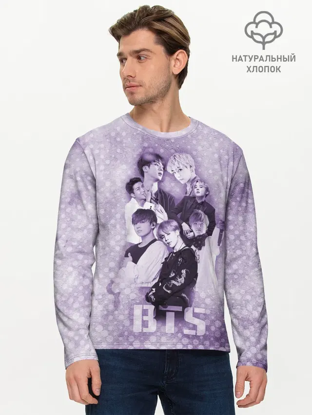 Мужской лонгслив базовый с принтом «BTS»