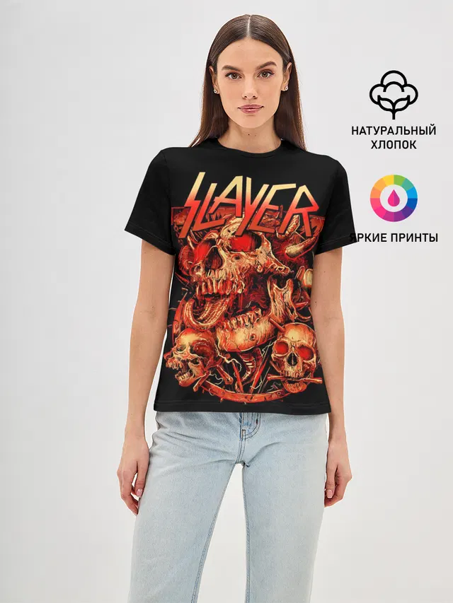 Женская базовая футболка с принтом «Slayer — Slayer, Reign in Blood»
