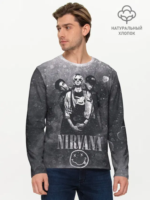 Мужской лонгслив базовый с принтом «Nirvana»