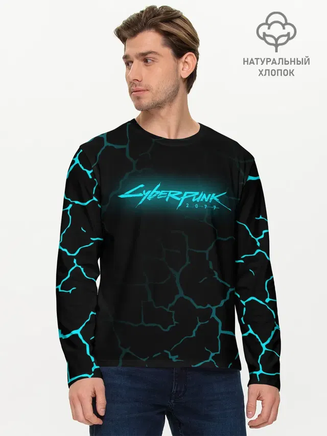 Мужской лонгслив базовый с принтом «Cyberpunk 2077»