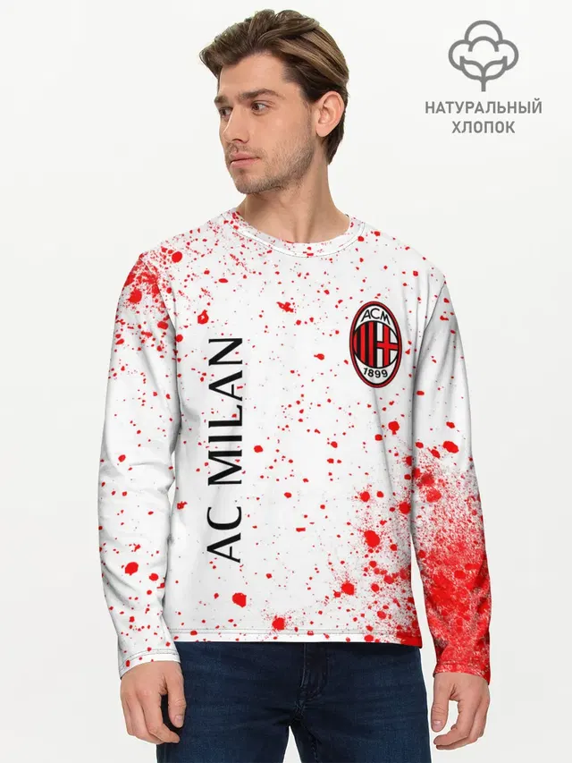 Мужской лонгслив базовый с принтом «Милан — AC MILAN»